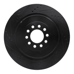 Jaguar XJR Brake Rotor (1) - Front Left - R1 Concepts - Drilled & Slotted - Black - `03-`05